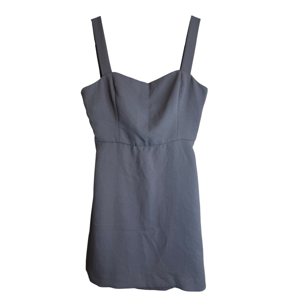 Aritzia Wilfred Slate Blue Grey Open Back Tie Mini Dress Sweetheart Neck Size 4